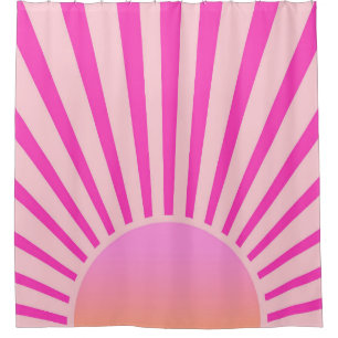 Retro Sun Burst Sunset Sunrise Hot Pink Ombre Douchegordijn