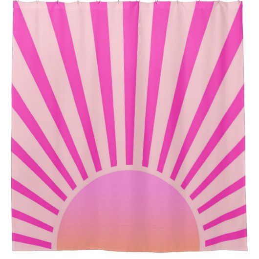 Retro Sun Burst Sunset Sunrise Hot Pink Ombre Douchegordijn (Voorkant)