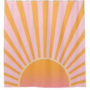 Retro Sun Burst Sunset Sunrise Pastel Pink Oranje Douchegordijn