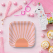 Retro Sun Burst Sunset Sunrise Pastel Pink Papieren Bordje (Feest)