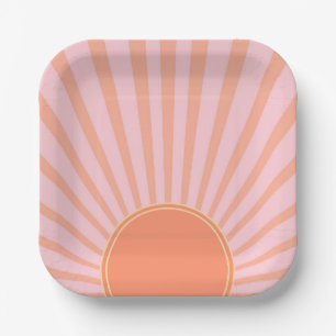 Retro Sun Burst Sunset Sunrise Pastel Pink Papieren Bordje