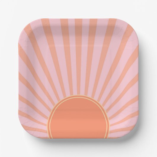 Retro Sun Burst Sunset Sunrise Pastel Pink Papieren Bordje (Voorkant)