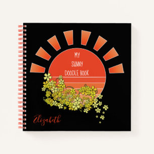 Retro Sun Doodle Gepersonaliseerd Schetsboek Zwart Notitieboek