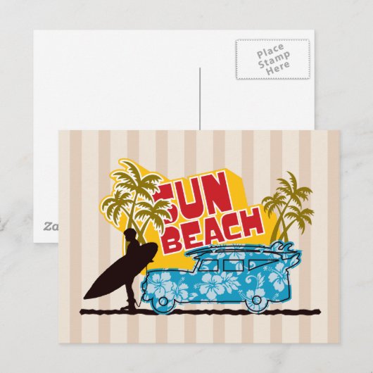 Retro Sun en Surf Briefkaart (Voorkant / Achterkant)