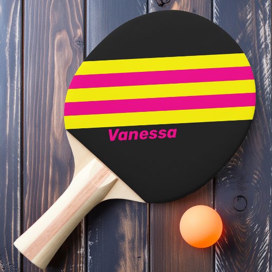 Retro Sun Glow Stripes met naam Tafeltennisbatje