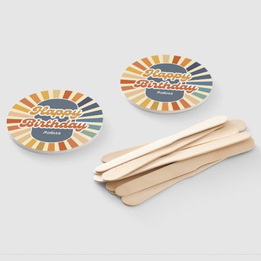 Retro Sun Groovy Wave Gelukkige Verjaardag Handwaaier (Niet-gemonteerd)