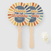 Retro Sun Groovy Wave Gelukkige Verjaardag Handwaaier (Voorkant en achterkant)
