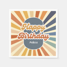 Retro Sun Groovy Wave Gelukkige Verjaardag Servet