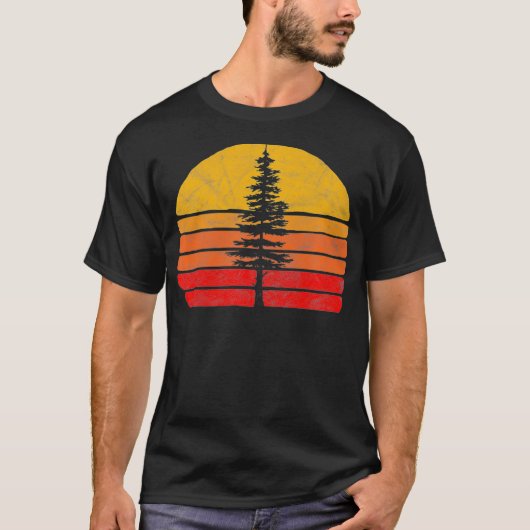 Retro Sun Minimalist White Pine Tree Silhouette Gr T-shirt (Voorkant)