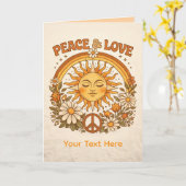 Retro Sun Peace and Love Art Card Kaart (Gele Bloem)