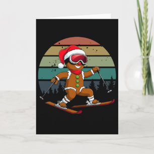 Retro Sun Peperkoek Man Skiën Santa Hoed Kerstmis Kaart