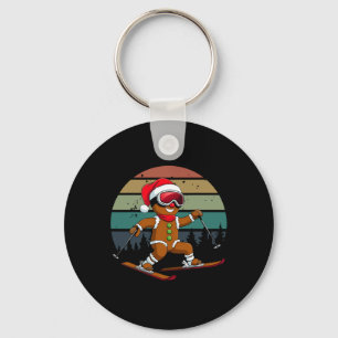 Retro Sun Peperkoek Man Skiën Santa Hoed Kerstmis Sleutelhanger
