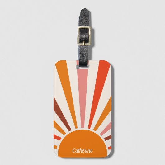 Retro Sun Rays barst zonnesodig Oranje midden eeuw Bagagelabel (Voorkant (verticaal))