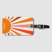 Retro Sun Rays barst zonnesodig Oranje midden eeuw Bagagelabel (Voorkant (horizontaal))