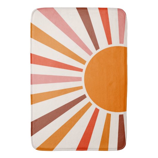 Retro Sun Rays blaast Zonnehard Oranje Geel Rood Badmat (Voorkant Verticaal)