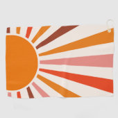 Retro Sun Rays blaast Zonnehard Oranje Geel Rood Golfhanddoek (Horizontaal)