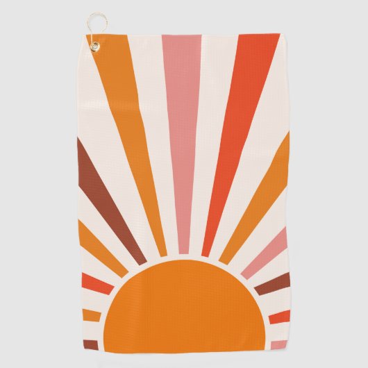 Retro Sun Rays blaast Zonnehard Oranje Geel Rood Golfhanddoek (Voorkant)