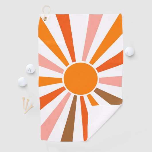 Retro Sun Rays blaast Zonnehard Oranje Geel Rood Golfhanddoek (Insitu)