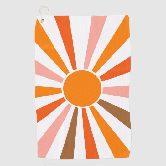 Retro Sun Rays blaast Zonnehard Oranje Geel Rood Golfhanddoek (Voorkant)