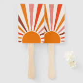 Retro Sun Rays blaast Zonnehard Oranje Geel Rood Handwaaier (Voorkant en achterkant)
