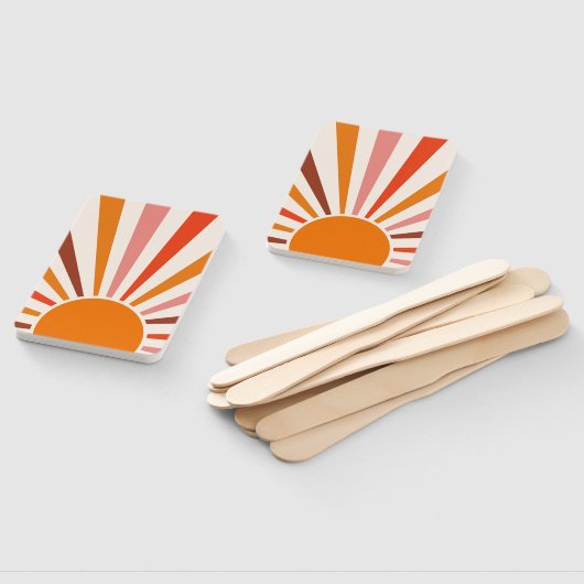 Retro Sun Rays blaast Zonnehard Oranje Geel Rood Handwaaier (Niet-gemonteerd)