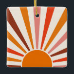 Retro Sun Rays blaast Zonnehard Oranje Geel Rood Keramisch Ornament<br><div class="desc">Retrozon barst in warm roze,  bruine,  oranje tinten. Retro moderne oranje zonnestralen,  zonneschijn geometrische abstracte kunst.</div>