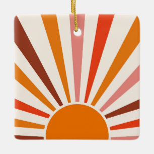 Retro Sun Rays blaast Zonnehard Oranje Geel Rood Keramisch Ornament