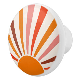 Retro Sun Rays blaast Zonnehard Oranje Geel Rood Keramische Knop