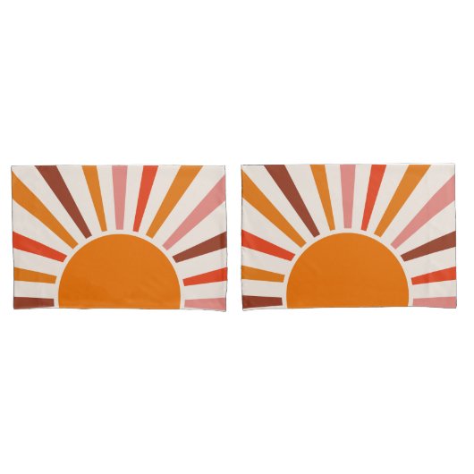 Retro Sun Rays blaast Zonnehard Oranje Geel Rood Kussensloop (Voorkant-Set)