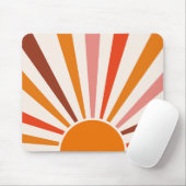 Retro Sun Rays blaast Zonnehard Oranje Geel Rood Muismat (Met muis)
