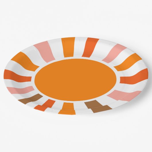 Retro Sun Rays blaast Zonnehard Oranje Geel Rood Papieren Bordje (Gekanteld)