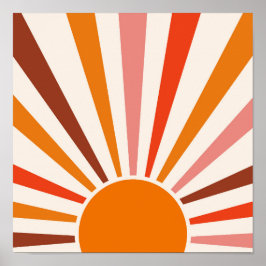 Retro Sun Rays blaast Zonnehard Oranje Geel Rood Poster