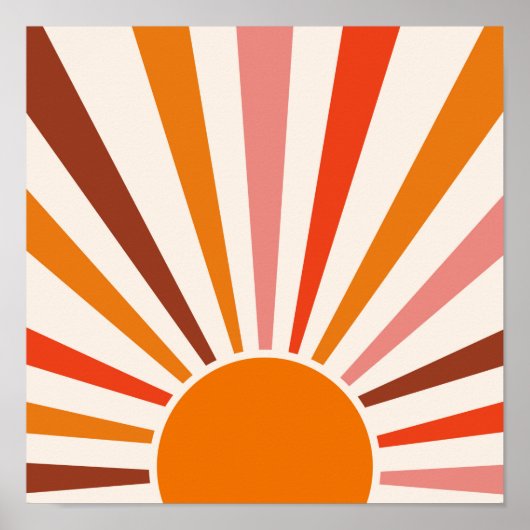 Retro Sun Rays blaast Zonnehard Oranje Geel Rood Poster (Voorkant)