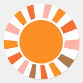 Retro Sun Rays blaast Zonnehard Oranje Geel Rood Ronde Sticker (Voorkant)