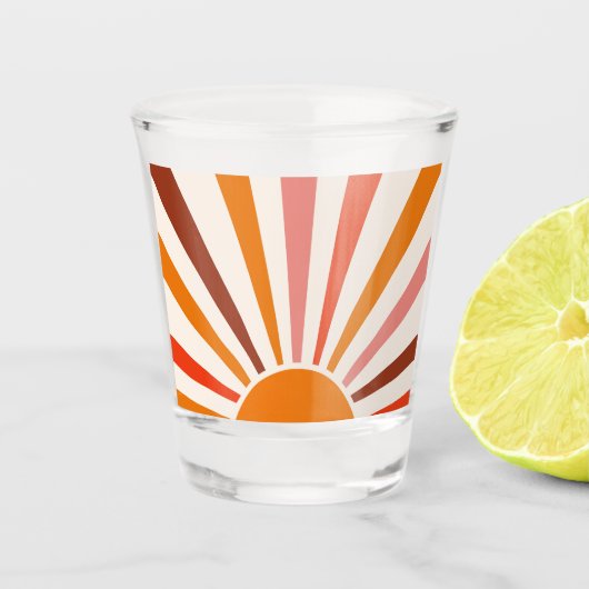 Retro Sun Rays blaast Zonnehard Oranje Geel Rood Shot Glas (Voorkant)