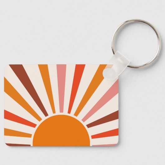 Retro Sun Rays blaast Zonnehard Oranje Geel Rood Sleutelhanger (Voorkant)