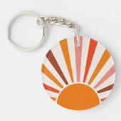 Retro Sun Rays blaast Zonnehard Oranje Geel Rood Sleutelhanger (Voorkant)