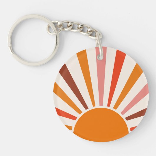 Retro Sun Rays blaast Zonnehard Oranje Geel Rood Sleutelhanger (Voorkant)