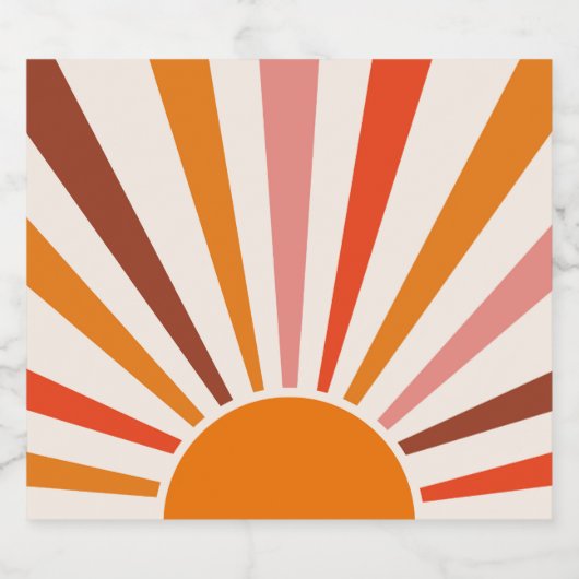 Retro Sun Rays blaast Zonnehard Oranje Geel Rood Sparkling Wijnetiket (Enkel label)