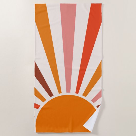 Retro Sun Rays blaast Zonnehard Oranje Geel Rood Strandlaken (Voorkant)