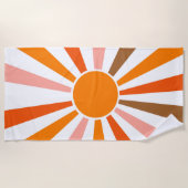 Retro Sun Rays blaast Zonnehard Oranje Geel Rood Strandlaken (Voorkant)