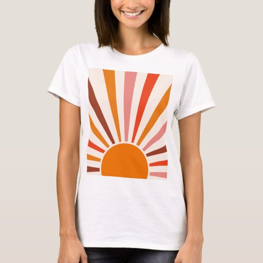 Retro Sun Rays blaast Zonnehard Oranje Geel Rood T-shirt (Voorkant)