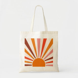 Retro Sun Rays blaast Zonnehard Oranje Geel Rood Tote Bag