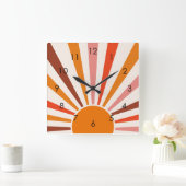 Retro Sun Rays blaast Zonnehard Oranje Geel Rood Vierkante Klok (Huis)