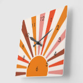 Retro Sun Rays blaast Zonnehard Oranje Geel Rood Vierkante Klok (Hoek)
