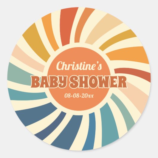 Retro  Sun-regenboogBaby shower Ronde Sticker (Voorkant)