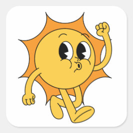 Retro Sun Smiley Vierkante Sticker