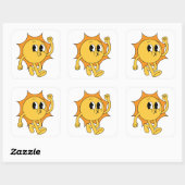 Retro Sun Smiley Vierkante Sticker (Vel)