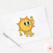 Retro Sun Smiley Vierkante Sticker (Envelop)