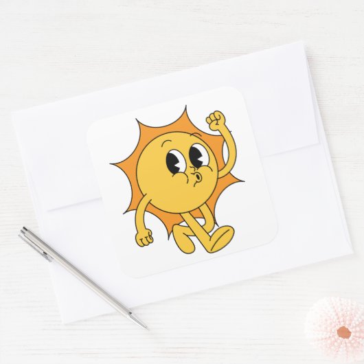 Retro Sun Smiley Vierkante Sticker (Envelop)